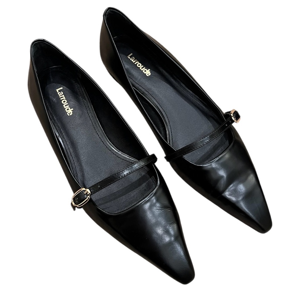Larroude Caroline Flat in Black Leather - Picture 2 of 5